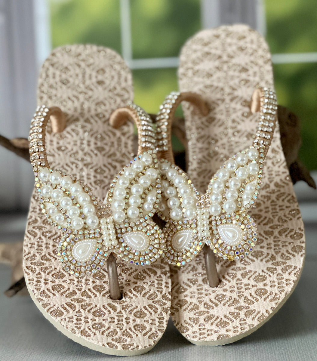 Embroidered Butterfly Design by Desire Flip Flops